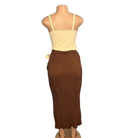 Anne Pinkerton Vintage Brown Silk Pleated Maxi Skirt - Picture 6 of 9